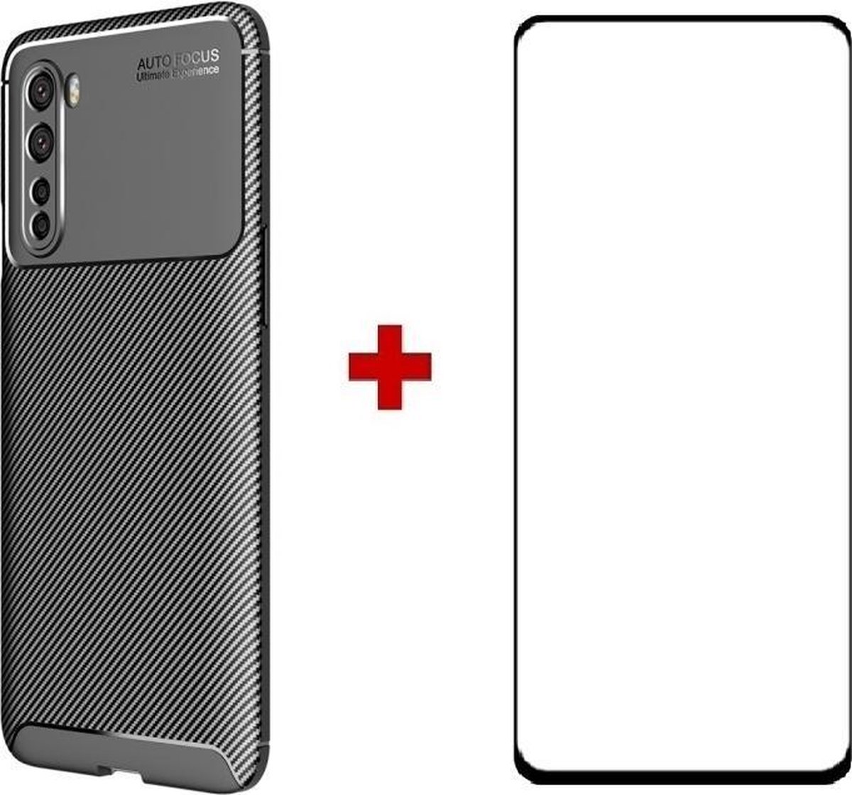 Silicone gel zwart hoesje OnePlus Nord met full cover glas screenprotector