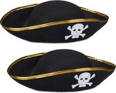 relaxdays 2 x piratenhoed zwart in set - piraat hoed - doodskop - carnaval – piraten