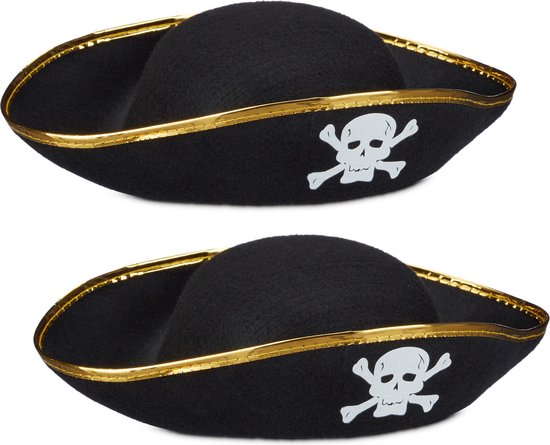 relaxdays 2 x piratenhoed zwart in set - piraat hoed - doodskop carnaval – piraten | bol.com
