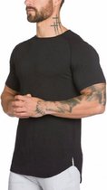 T-shirt mannen effen zwart fitness T-shirt met korte mouwen maat S