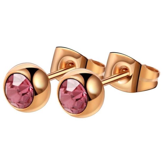 Oorstekers - goudkleurig - roze oorbellen - dames - Zirkonia - cadeau voor vrouw - Liefs Jade