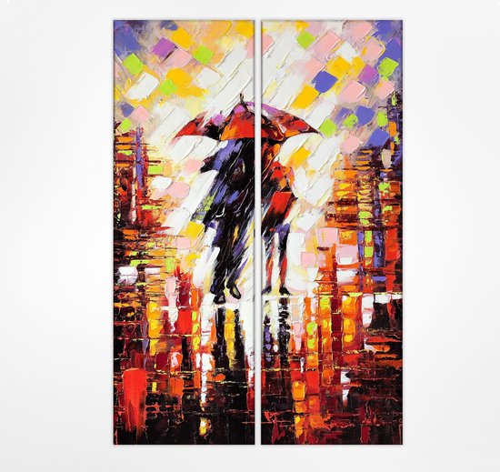 Paar onder een paraplu 80x120 cm, Kunst schilderij van Twee verticale  panelen, Canvas... | bol