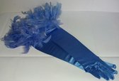 handschoenen met veren - satijn - blauw  - maat m - 45 cm lang