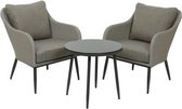 Belle Mare loungeset taupe tafel + 2 stoelen - anthracite - Antraciet - 5mm getemperde zwarte glasplaat - 70 x 64.5 x 81 cm - Tuinstoelen - Tuinstoel - Bijzettafel - Tuinstoel met