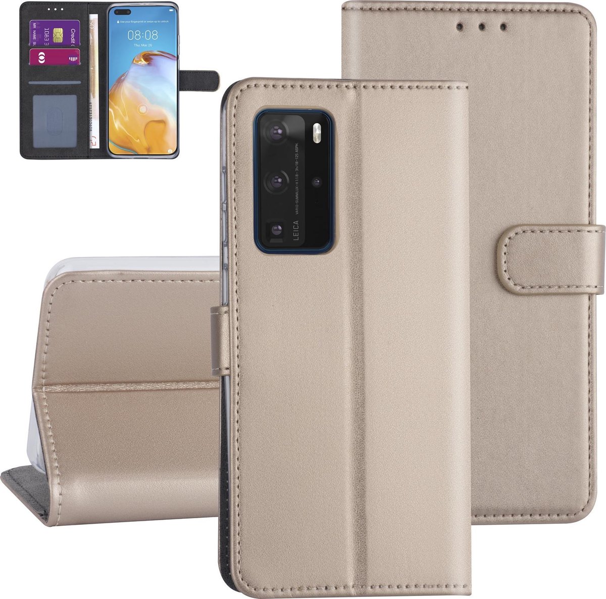Hoesje voor Huawei P40 Pro - Goud - Book Case - Kaarthouder