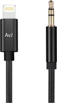 AvJ Aux Kabel - Auto iPhone - Iphone Aux - kabel auto - iPad iPod - iPhone Lightning - 3.5 mm - 1 Meter - Zwart Nylon