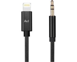 AvJ Aux Kabel - Auto iPhone - Iphone Aux - kabel auto - iPad iPod - iPhone Lightning - 3.5 mm - 1 Meter - Zwart Nylon