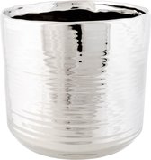 1x Zilveren ronde plantenpotten/bloempotten Cerchio 16,5 cm keramiek - Plantenpot/bloempot metallic zilver - Woonaccessoires