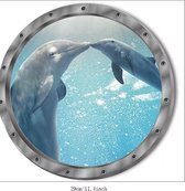 Muursticker Kinderkamer - Grote Dolfijnen  - Dolfijnen Muursticker - 3D Muursticker - Dieren Muursticker - Ronde Muursticker - 29 CM Doorsnede