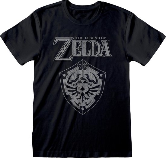 Nintendo Legend Of Zelda - Distressed Shield Unisex T-Shirt Zwart