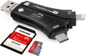 Micro SD-kaartlezer,  4 in 1 externe kaartlezer USB-stick Micro SD & TF Card Reader Adapter-zwart