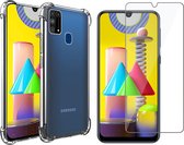 Hoesje geschikt voor Samsung Galaxy M31 - Anti Shock Proof Siliconen Back Cover Case Hoes Transparant - Tempered Glass Screenprotector