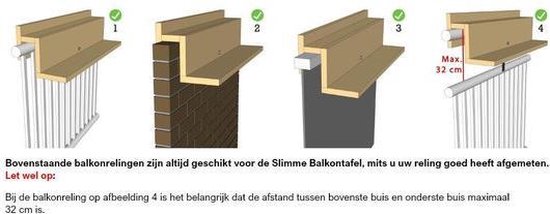 GoudmetHout Balkontafel Inklapbaar - Balkonbar - Balkon tafel - 99 cm - Hout - Transparant Wash - Reling Breed - GoudmetHout