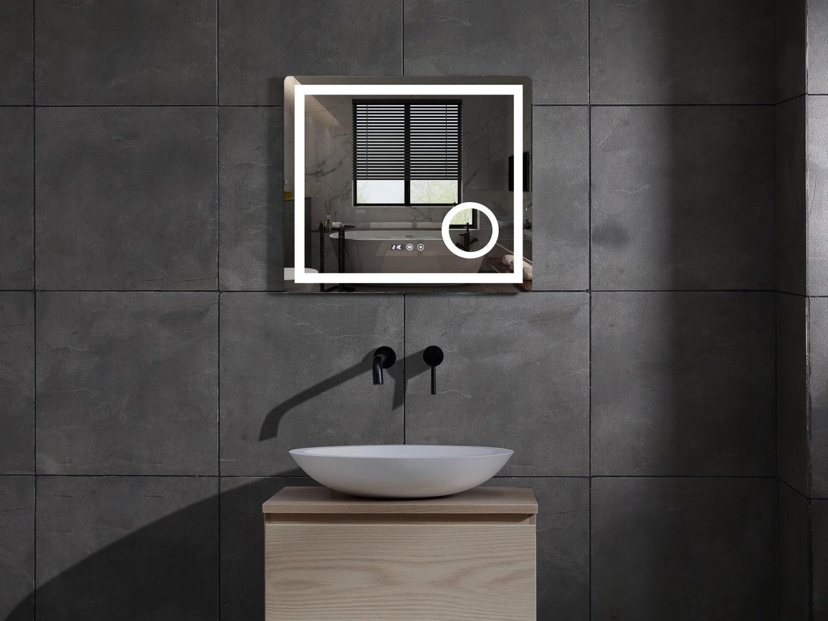 Mawialux LED Badkamerspiegel - 80cm - Vierkant - Verwarming - Digitale klok - Iris