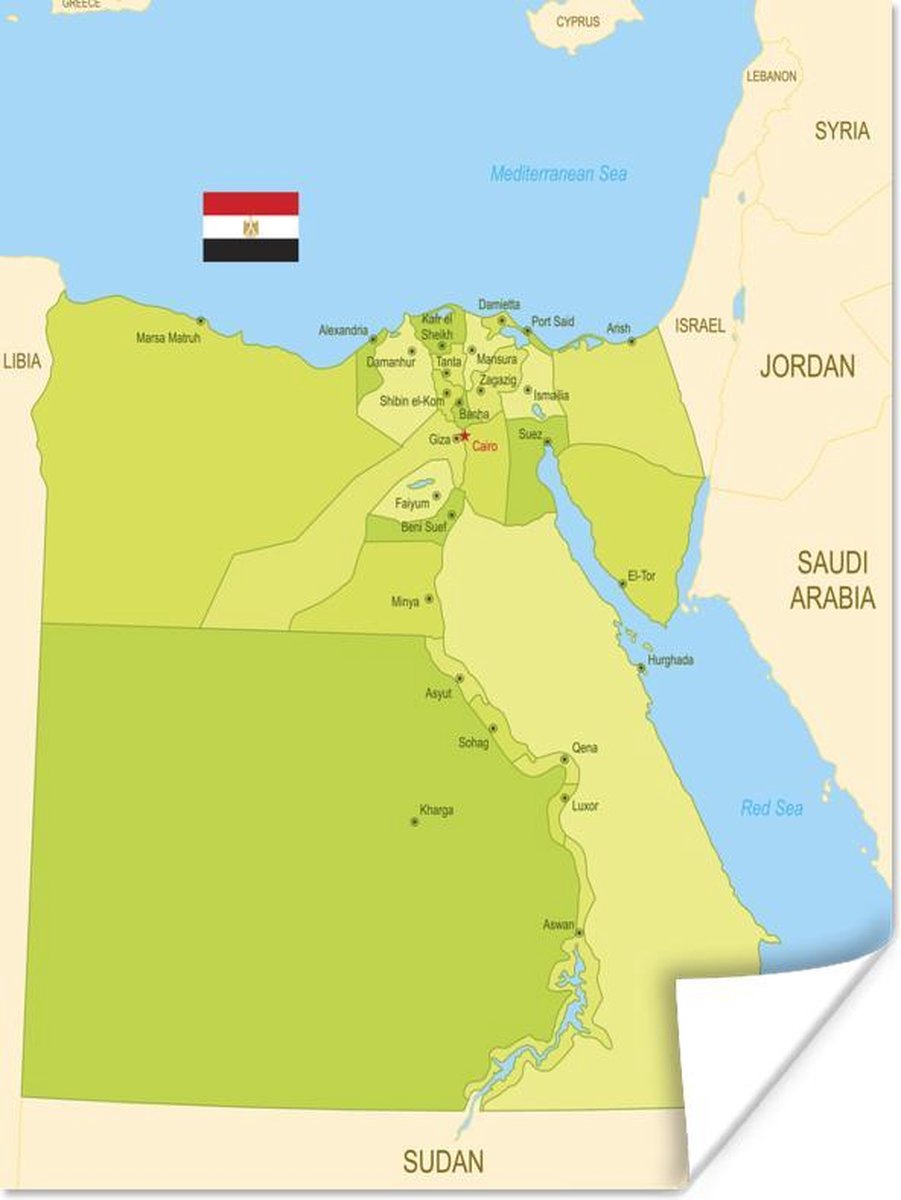 Poster Illustratie van Egypte op een groene kaart 30x40 cm bol