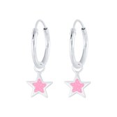 Joy|S - Zilveren ster bedel oorbellen glitter roze oorringen