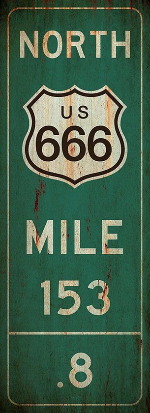 Signs-USA Verkeersbord - Mile Marker Amerika - Route 666 - grunge - Wandbord - 55 x 20 cm