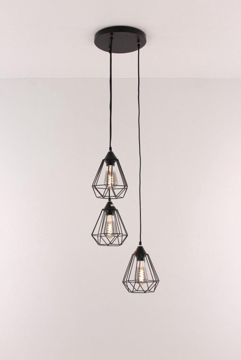 Nova Luce - hanglamp - 3xE27 - open draadstaal - zwart