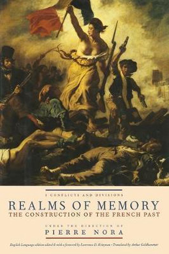 Boekcover van 'Realms of Memory', met een schilderij van Liberté guidant le peuple, met de Franse vlag.