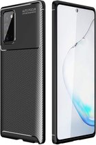 Hoesje Siliconen Carbon Back Cover Zwart Geschikt voor Samsung Galaxy Note 20