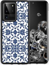 Trendy Telefoonhoesjes Geschikt voor Samsung Galaxy S20 Ultra GSM Hoesje met Zwarte rand Flower Blue
