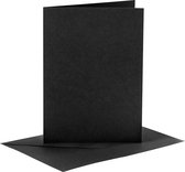 Kaarten en enveloppen. zwart. afmeting kaart 10.5x15 cm. afmeting envelop 11.5x16.5 cm. 110+230 gr. 6 set/ 1 doos
