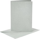 Kaarten en enveloppen, afmeting kaart 10,5x15 cm, afmeting envelop 11,5x16,5 cm, parelmoer, 120+210 gr, zilver, 4 set/ 1 doos