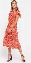 LOLALIZA Dames Midi jurk met bloemenprint Rood Maat XS