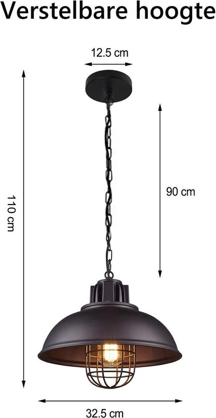 Purper hoofdstuk maandag Industriële Hanglamp Zwart - Retro Vintage plafondlamp - in hoogte  verstelbaar -... | bol.com