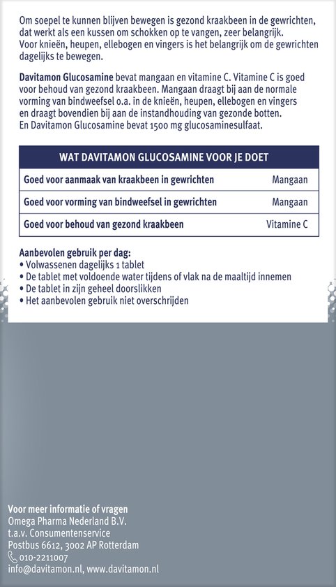 Davitamon Glucosamine - met glucosaminesulfaat, mangaan en Vitamine C  -  Voedingssupplement  - 45 tabletten