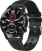 Belesy® Calling - Smartwatch Dames - Smartwatch Heren - Horloge - 1.3 inch - Kleurenscherm - Full Touch - Bluetooth Bellen - Zwart - Leer
