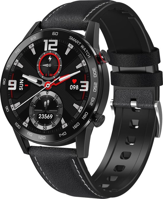Belesy® Calling - Smartwatch Ladies - Smartwatch Men - Montre - 1,3 pouces - Écran couleur - Full Touch - Appels Bluetooth - Zwart - Cuir