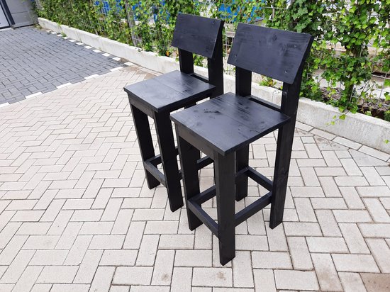 2 stuks kruk barkruk Back van Black Wash steigerhout voor bij een bar tafel / sta tafel