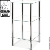 Table d'appoint en verre à 3 niveaux| 39 x 39 | Verre de sécurité trempé | Acier chromé Etagere | 77cm de haut