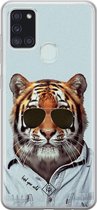 Samsung A21s hoesje siliconen - Tijger wild | Samsung Galaxy A21s case | groen | TPU backcover transparant