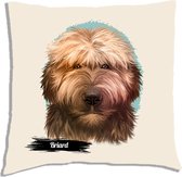 Sierkussen - Briard Met Je Eigen Naam - Wit - 45 Cm X 45 Cm