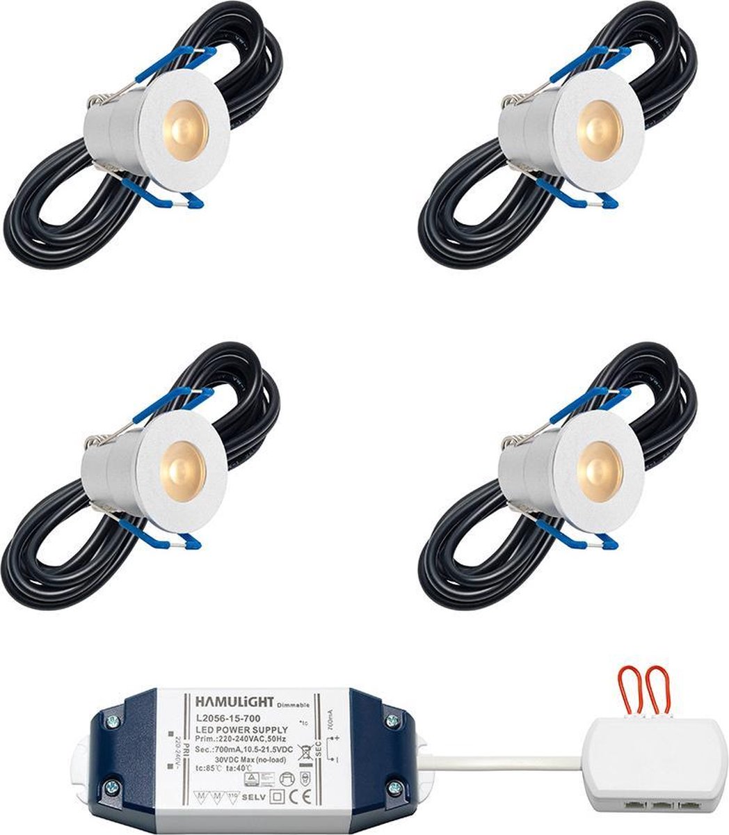 LED inbouwspot Valencia bas inclusief trafo - inbouwspots / downlights / plafondspots / led spot / 3W / dimbaar / warm wit / rond / 230V / IP65 / - set van 4 stuks