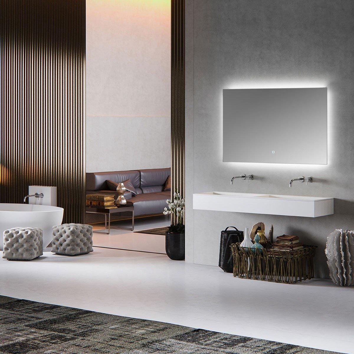 Diamond Line Kiki - Badkamerspiegel met LED Verlichting en Verwarming - 100x60 - Rechthoek - Touch Lichtschakelaar - Dimbaar