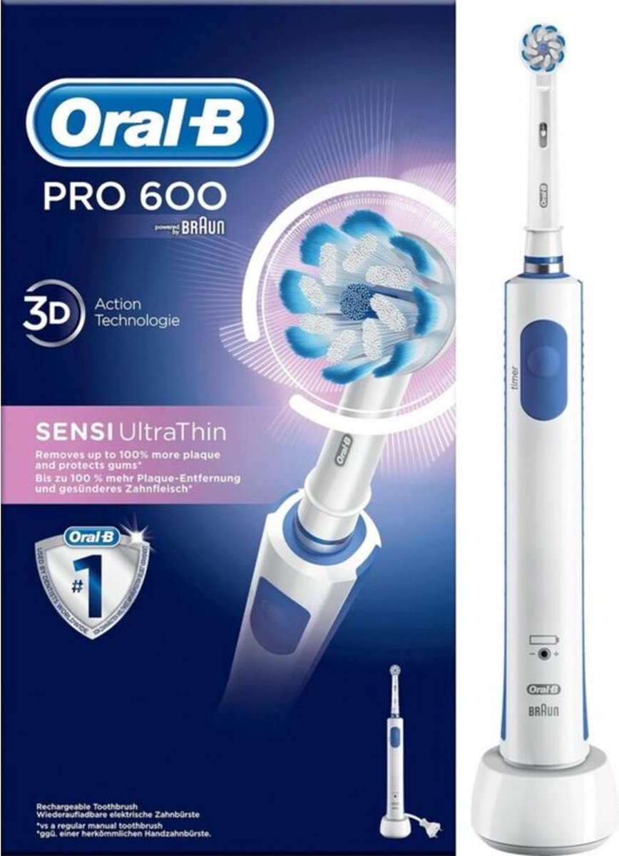 Oral-B PRO Pro 600 - Sensi-Clean - Elektrische Tandenborstel - Wit bol.com
