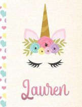 Lauren: Personalized Unicorn Primary Handwriting Notebook For Girls With Pink Name - Dotted Midline Handwriting Practice Paper