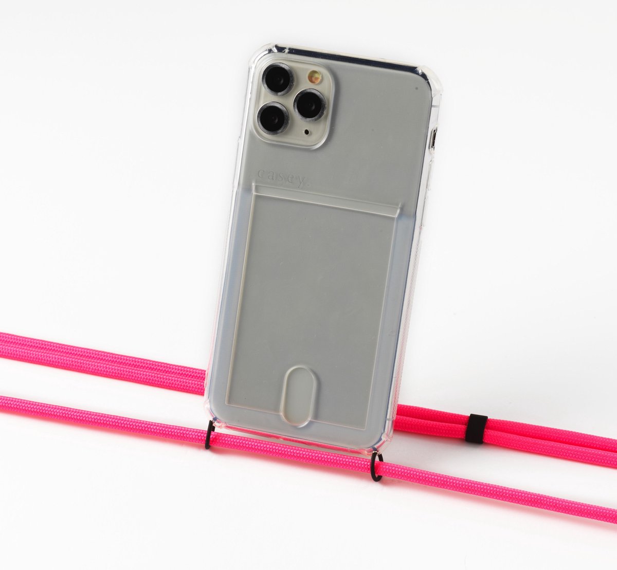 Apple iPhone 11 silicone hoesje transparant met koord neon pink