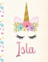 Isla: Personalized Unicorn Sketchbook For Girls With Pink Name - 8.5x11 110 Pages. Doodle, Sketch, Create!