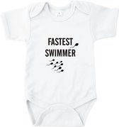 Rompertjes baby met tekst - Fastest swimmer - Romper wit - Maat 62/68