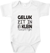 Rompertjes baby met tekst - Geluk zit in een klein rompertje - Romper wit korte mouw - Maat 74/80 - Kraamcadeau - Babygeschenk - Romper