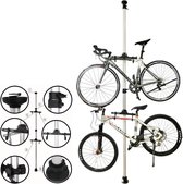 Decopatent® PRO Plafond Fiets ophangsysteem voor 2 Fietsen - Staand fietsenrek 2 fietsen - Fietsenhouder met Telescoop opbergstang