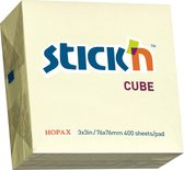 Stick'n Memokubus notes - 76x76mm, pastel geel, 400 sticky notes