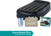 Repose-oreiller surélevé pour matelas pneumatique Intex - 1 personne - 191 x 99 x 42 cm - bleu - avec pompe intégrée (kit de réparation inclus)