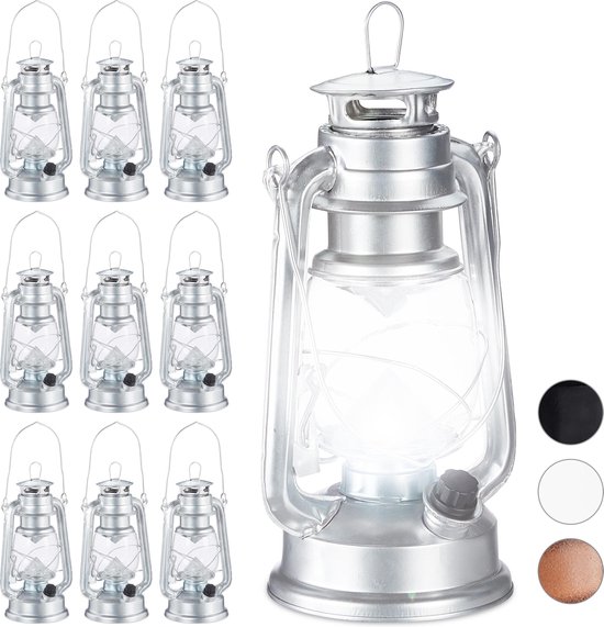 Relaxdays 10 x lantaarn led - stormlamp - windlicht - olielamp - retro stijl op batterijen