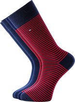 Tommy Hilfiger Small Stripe Socks (2-pack) - herensokken katoen - uni en gestreept - blauw en rood - Maat: 39-42