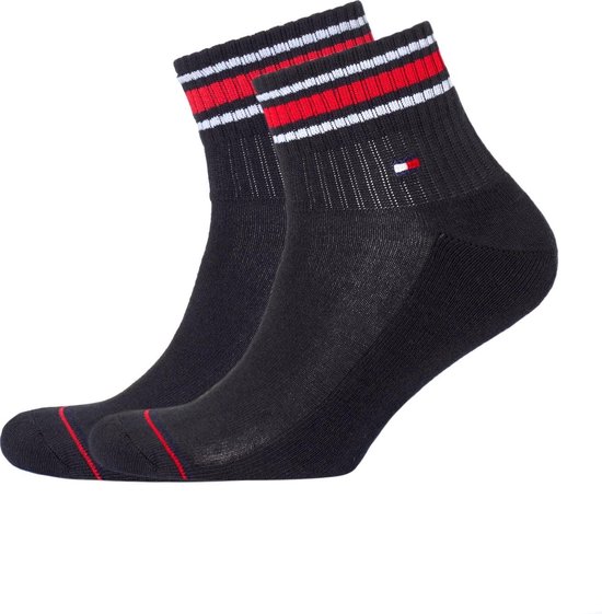 Tommy Hilfiger Iconic Quarter Socks (2-pack) - heren sneaker sportsokken katoen - zwart - Maat: 47-49